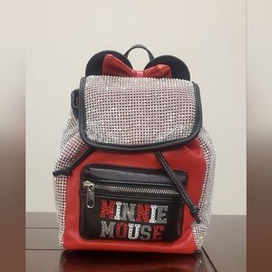 NEW Disney's Minnie Mouse Mini Backpack Red & Black with Bling Rhinestones